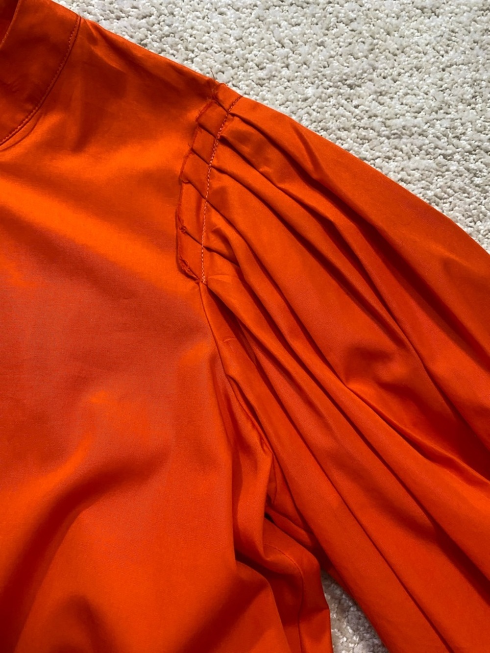 Button-Front Puff-Sleeve Mini Dress in Bold Orange Size 38 - Picture 16 of 16